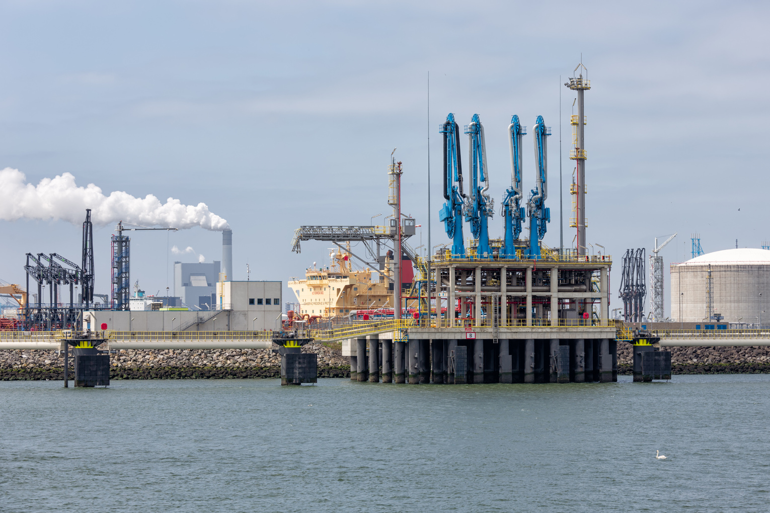 LNG Transshipment Terminal in Harbor Rotterdam, Biggest Seaport of Europe